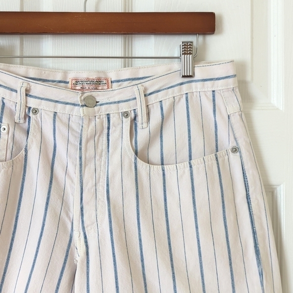 Guess by Georges Marciano 80's Vintage Relaxed High Rise Striped Jean Shorts 2 - Picture 2 of 12
